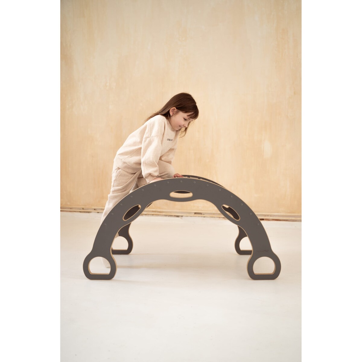 3w1 DUŻY bujak montessori z uchwytami + DUŻA zjeżdżalnia CHMURKI + blat - szary