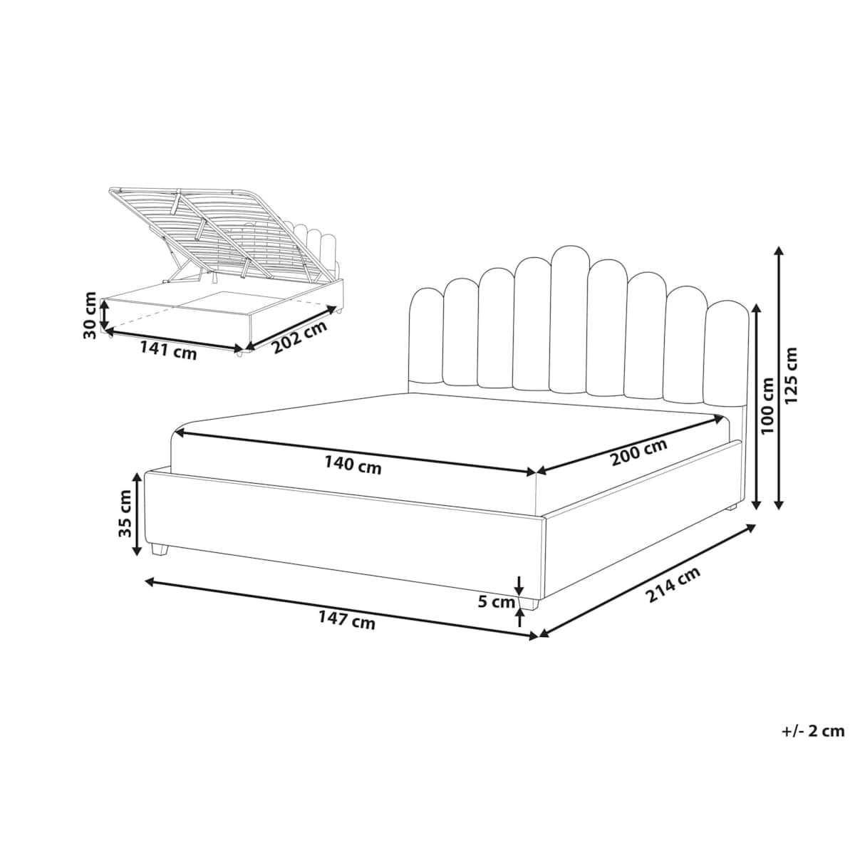 Łóżko z pojemnikiem welurowe 140 x 200 cm beżowoszare VINCENNES