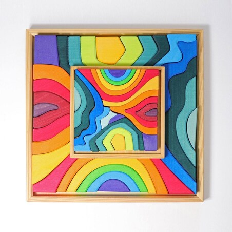 Układanka drewniana Kształty- zestaw klocków Grimm's kolorowy 3+