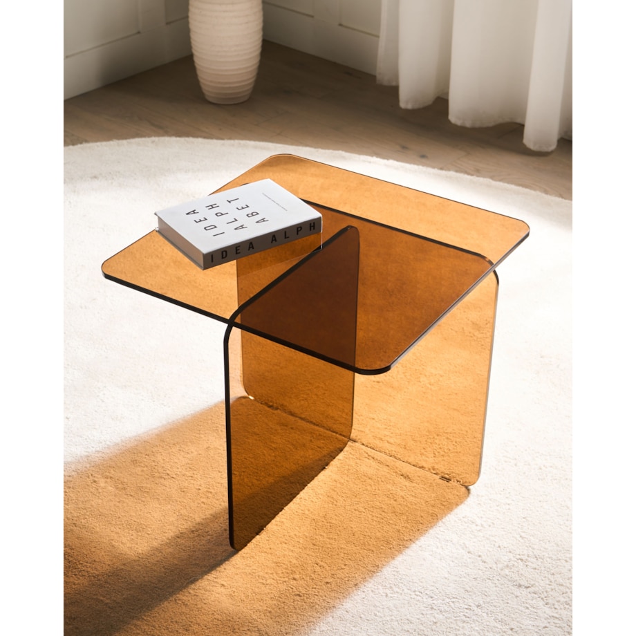 Stolik pomocniczy AMISK Szkło hartowane Brązowy