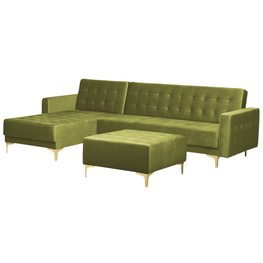 Sofa narożna z otomaną ABERDEEN Zielony Welur Prawostronny