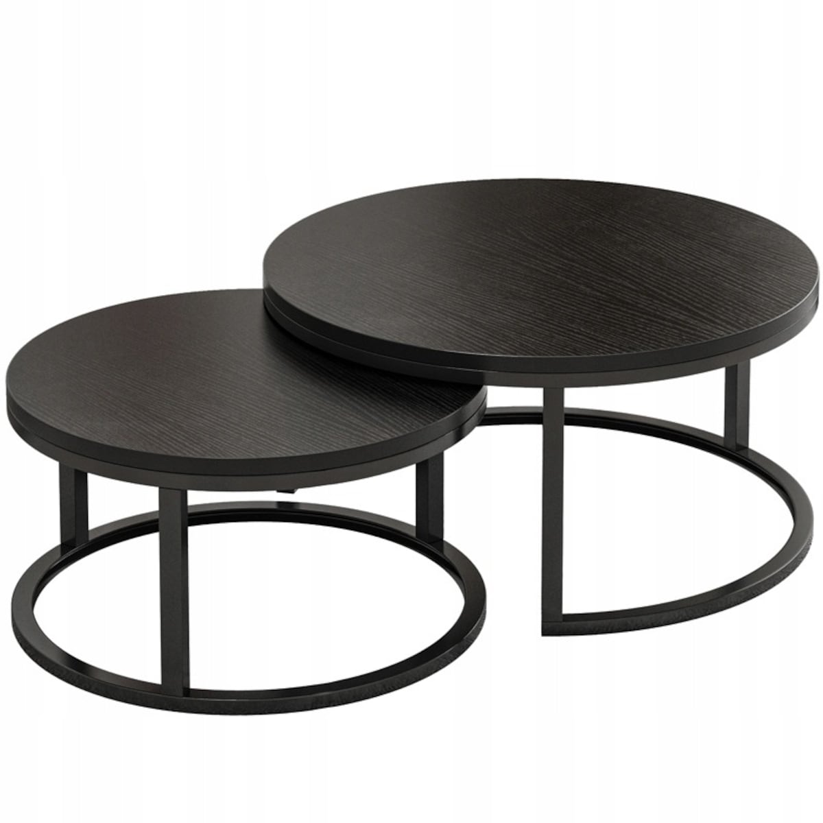 Stolik kawowy okrągły zestaw 2 stolików czarnych nowoczesne loft salonu
