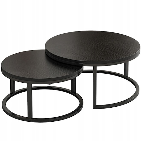 Stolik kawowy okrągły zestaw 2 stolików czarnych nowoczesne loft salonu