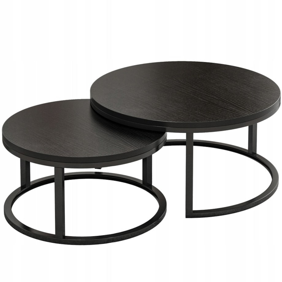 Stolik kawowy okrągły zestaw 2 stolików czarnych nowoczesne loft salonu