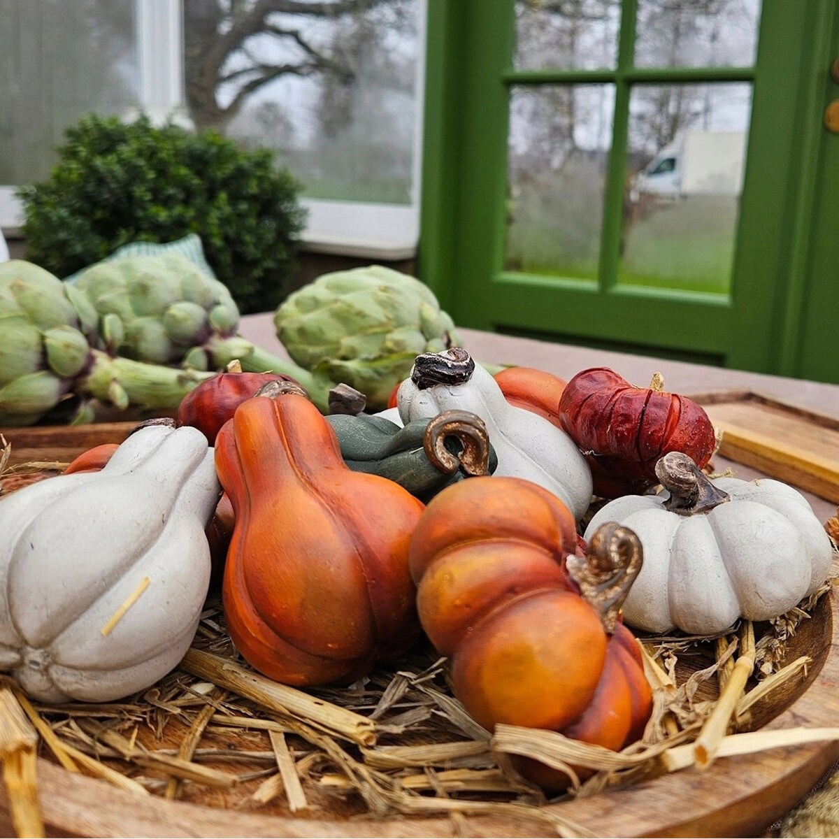 FIGURKA DYNIA OZDOBNA ZIELONA 2 szt NA JESIEŃ HALLOWEEN DO OGRODU ZESTAW