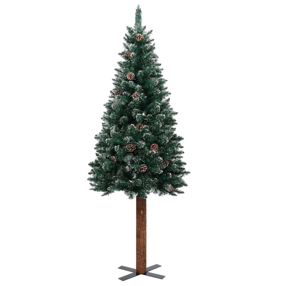 vidaXL Smukła choinka z drewnem i śniegiem, zielona, 180 cm