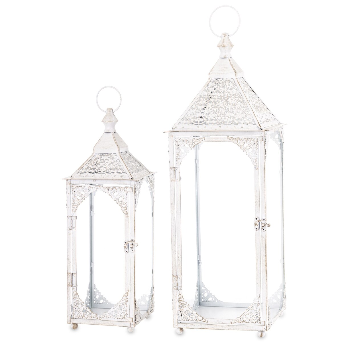 Komplet 2 lampionów metalowych białych BLANKU 48/64 x 17/22 cm