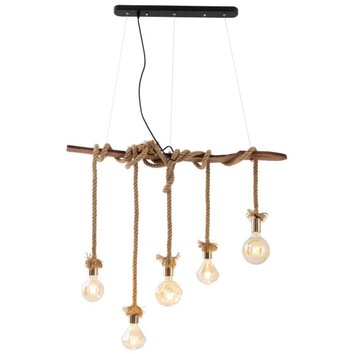 Rustykalna lampa wisząca Rope 6123527 drewniana belka do pokoju brązowa