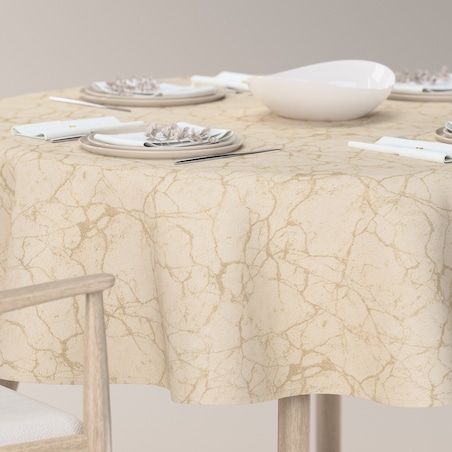 Obrus okrągły 130 x 130 cm marmurkowy złoty wzór na tle ecru