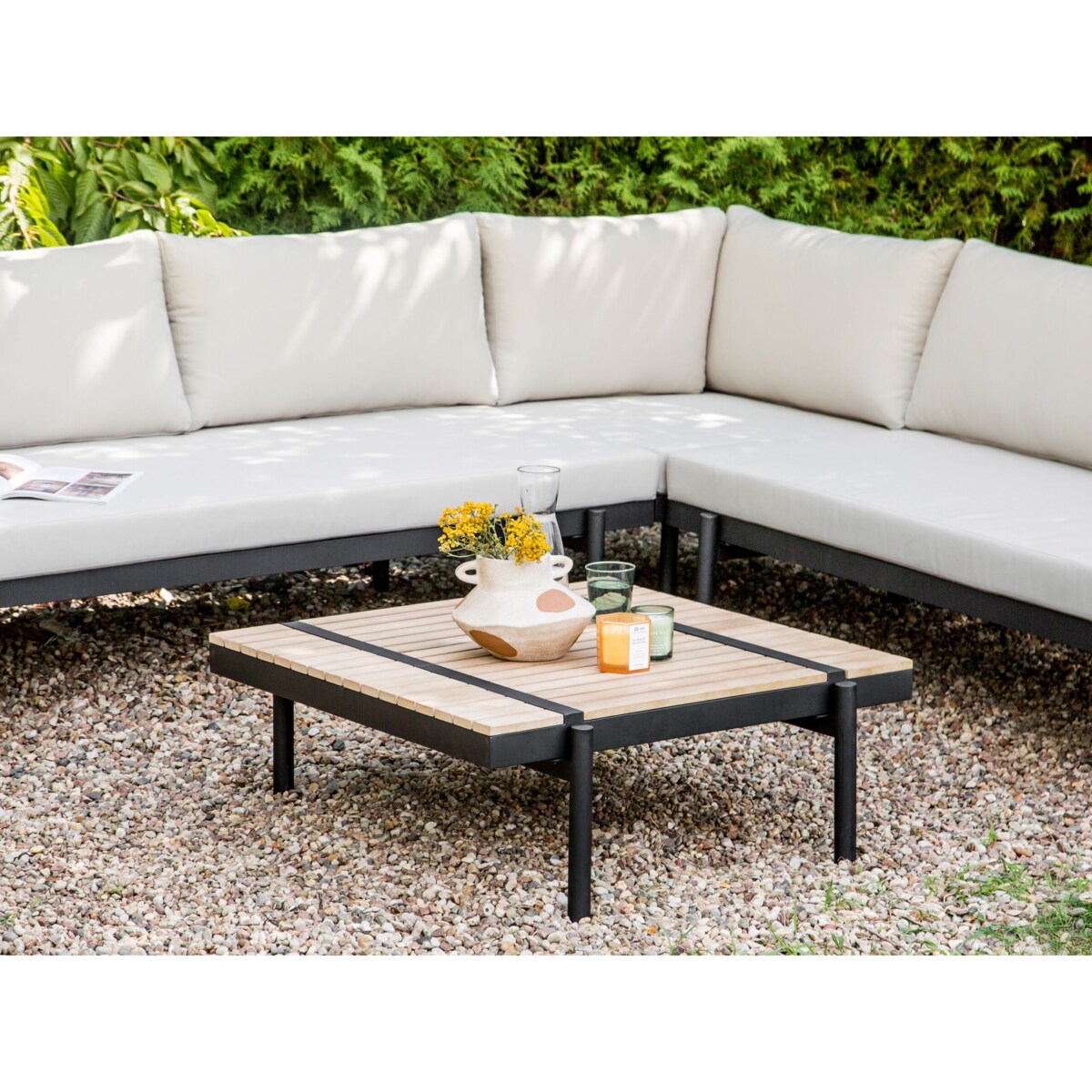 Duży zestaw wypoczynkowy dla 5 osób Drewno eukaliptusowe Złamana biel BELLARIVA