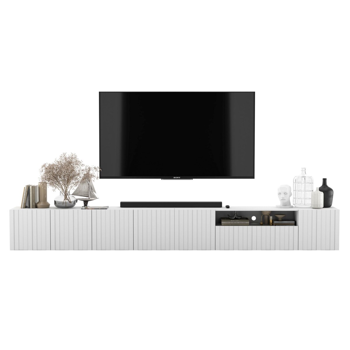 Nowoczesna Wisząca Szafka RTV Glamour Komoda RTV Biały Mat 300 cm