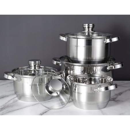Komplet Zestaw Garnków Ze Stali Nierdzewnej Indukcja Gaz 8 El. Dno 7 Warstw