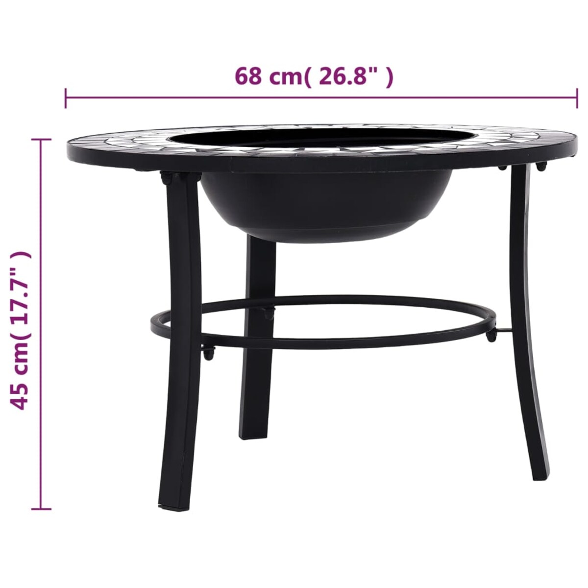vidaXL Palenisko z mozaiką, czarno-białe, 68 cm, ceramika