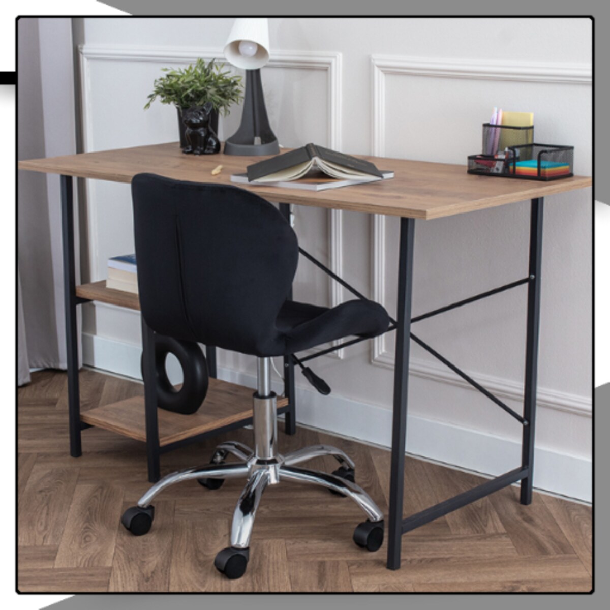 Krzesło biurowe obrotowe fotel czarny młodzieżowy welurowy