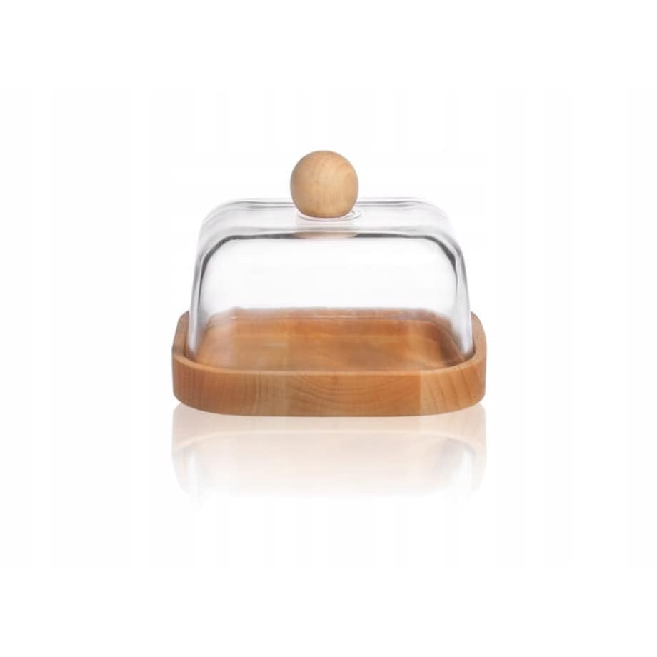Maselniczka maselnica Drewniana Pojemnik na masło ze Szklana Pokrywką 13,5