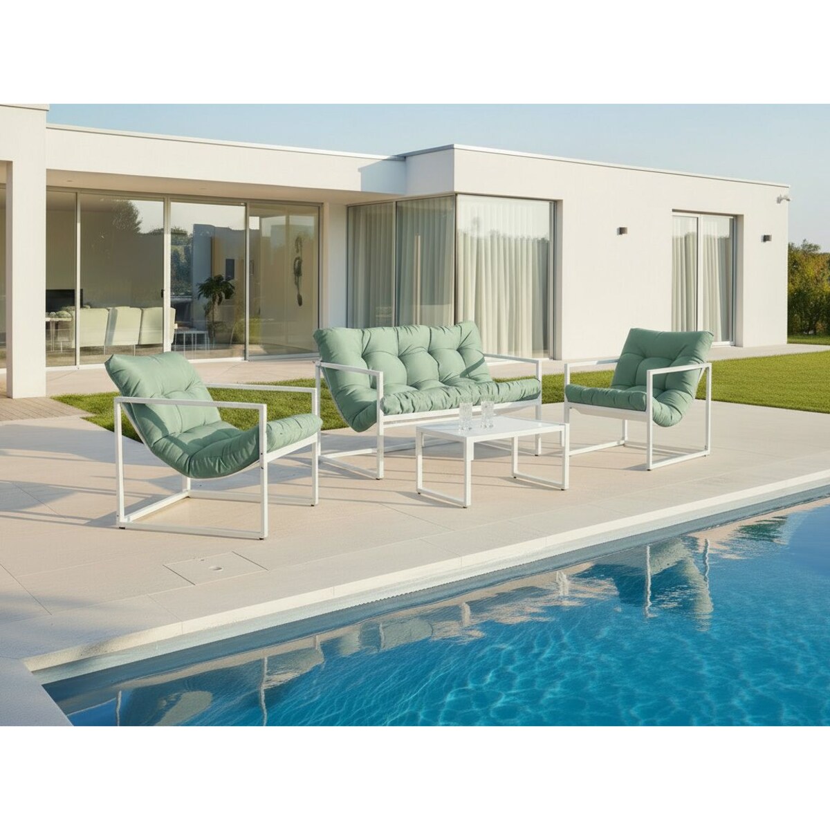 Zestaw ogrodowy ze stolikiem dla 4 osób GARDA Metal Zielony