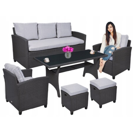 Zestaw Mebli Ogrodowych Technorattan Stół Sofa Fotel Komplet Wypoczynkowy Milano