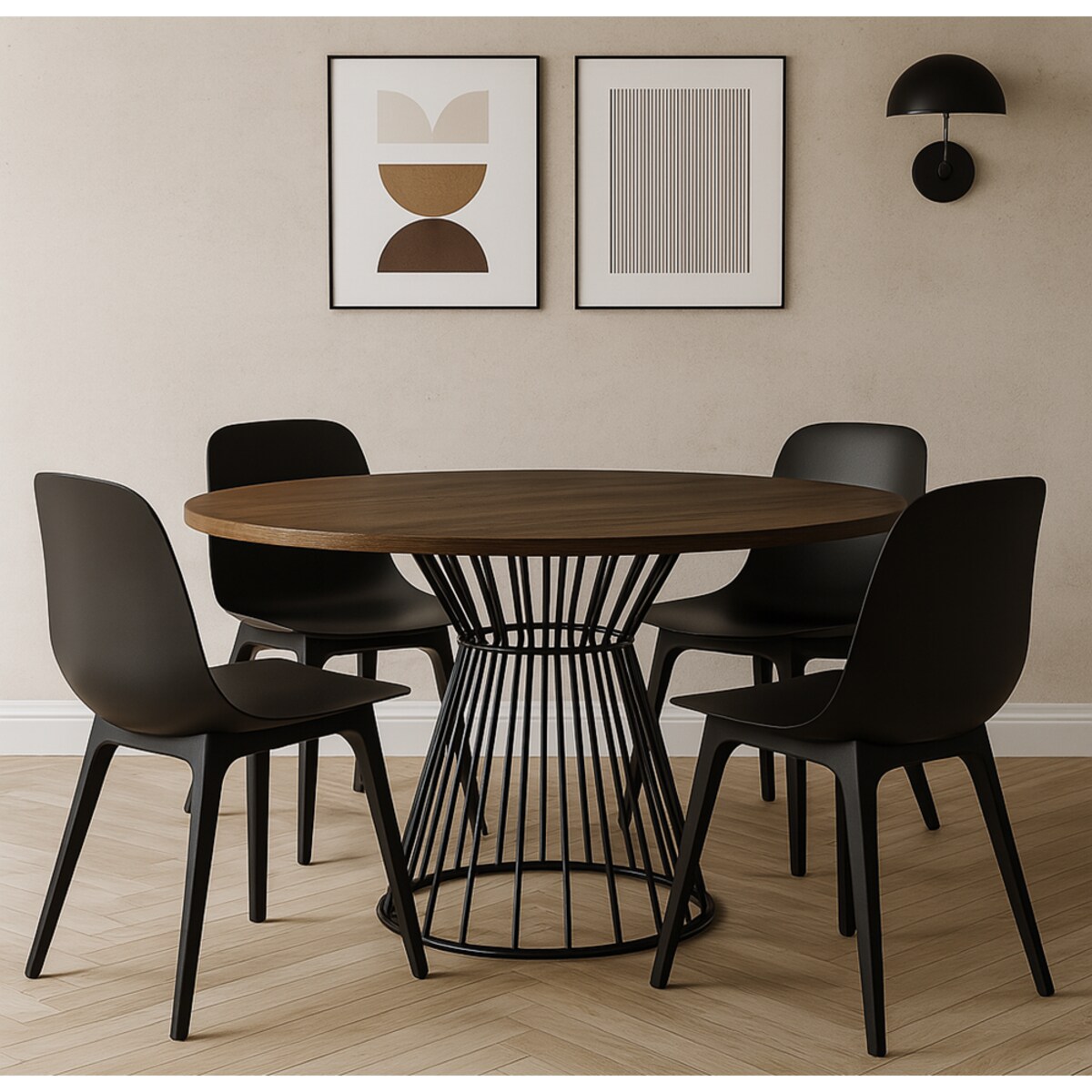 Okrągły stół Reo do salonu z metalową podstawą, blat 110 cm- dąb lefkas