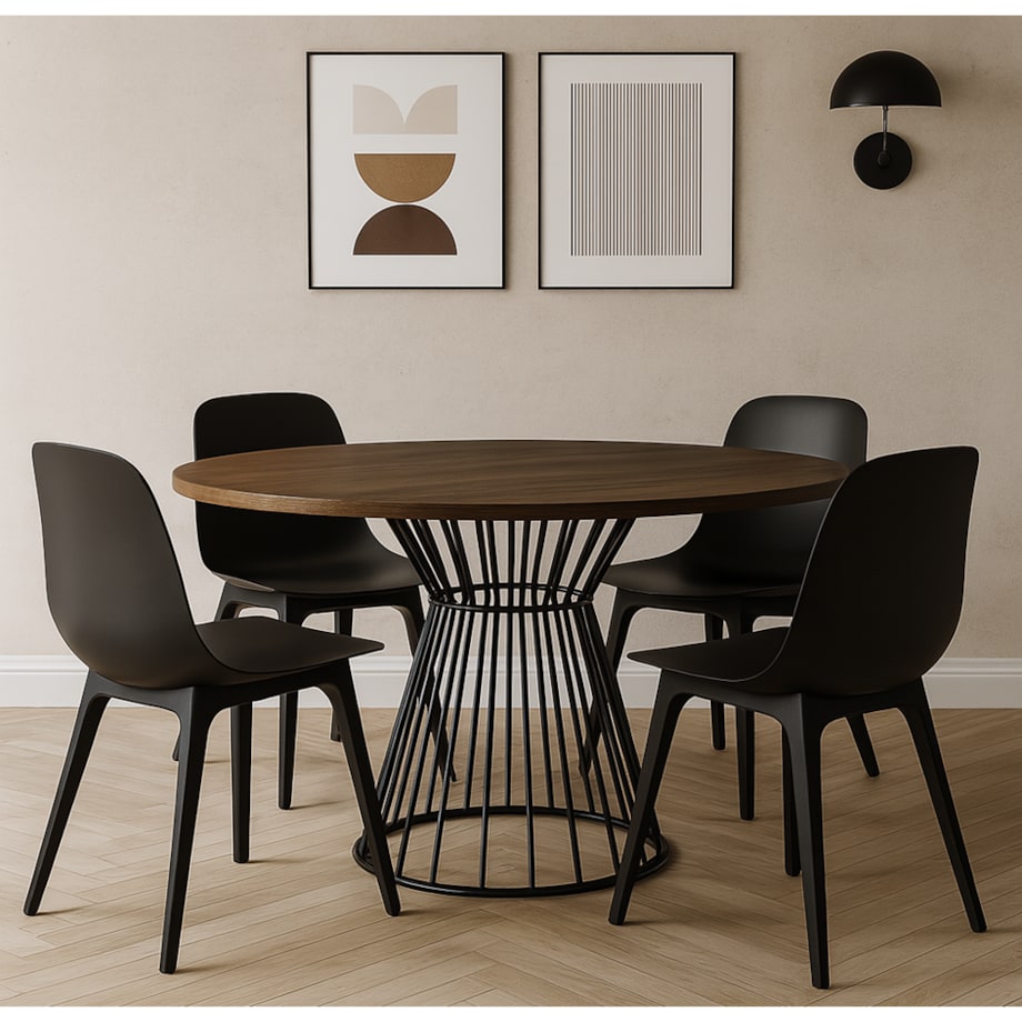 Okrągły stół Reo do salonu z metalową podstawą, blat 110 cm- dąb lefkas