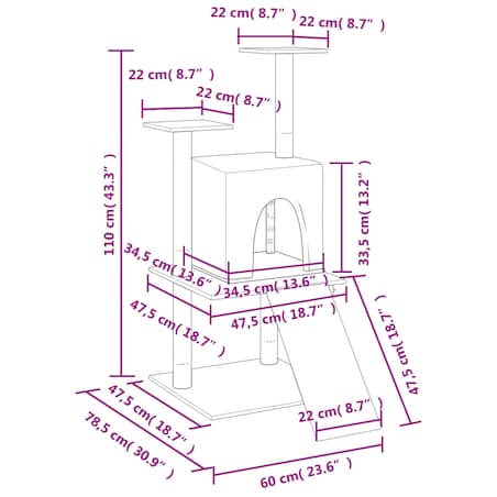 vidaXL Drapak dla kota, z sizalowymi słupkami, ciemnoszary, 110 cm