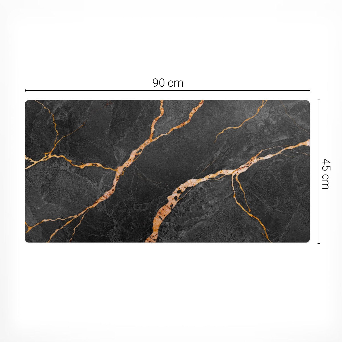 Czarna mata na biurko Marmurowe żyłki, 90x45 cm