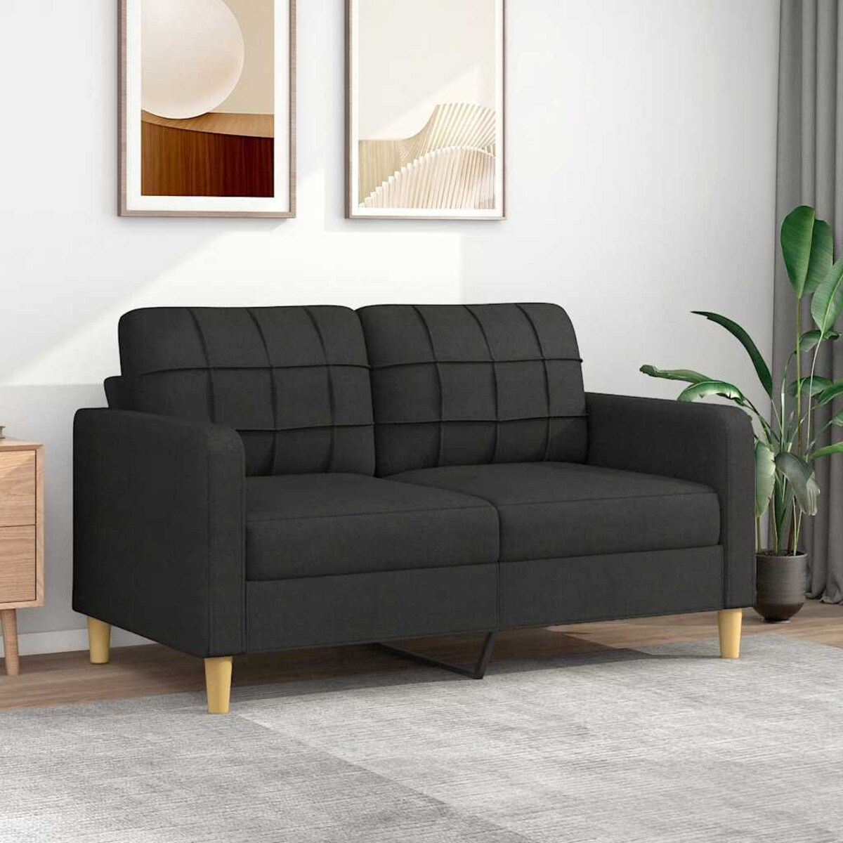 vidaXL Sofa 2-osobowa, czarna, 140 cm, tapicerowana tkaniną