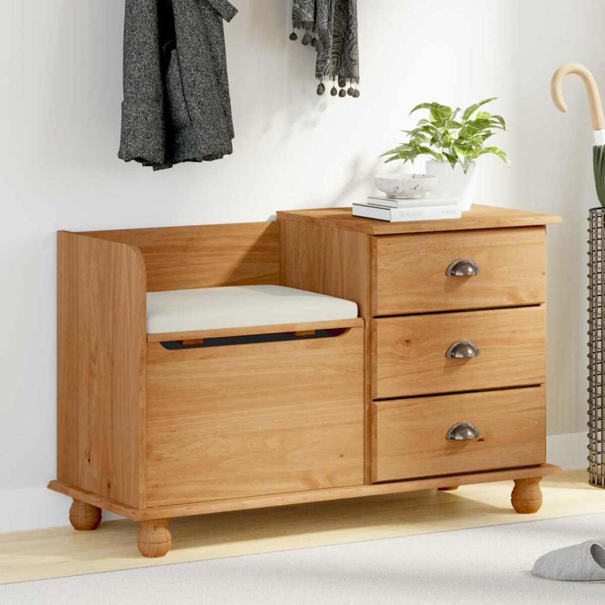 vidaXL Ławka z przechowywaniem do przedpokoju z szufladą ASKIM Brązowy