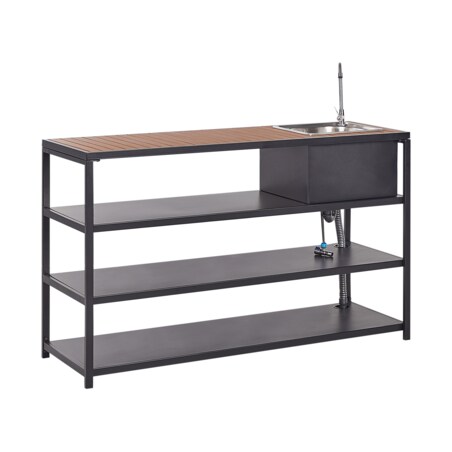 Kuchnia ogrodowa ze stołem barowym i zlewem czarna z jasnym drewnem AVETRANA