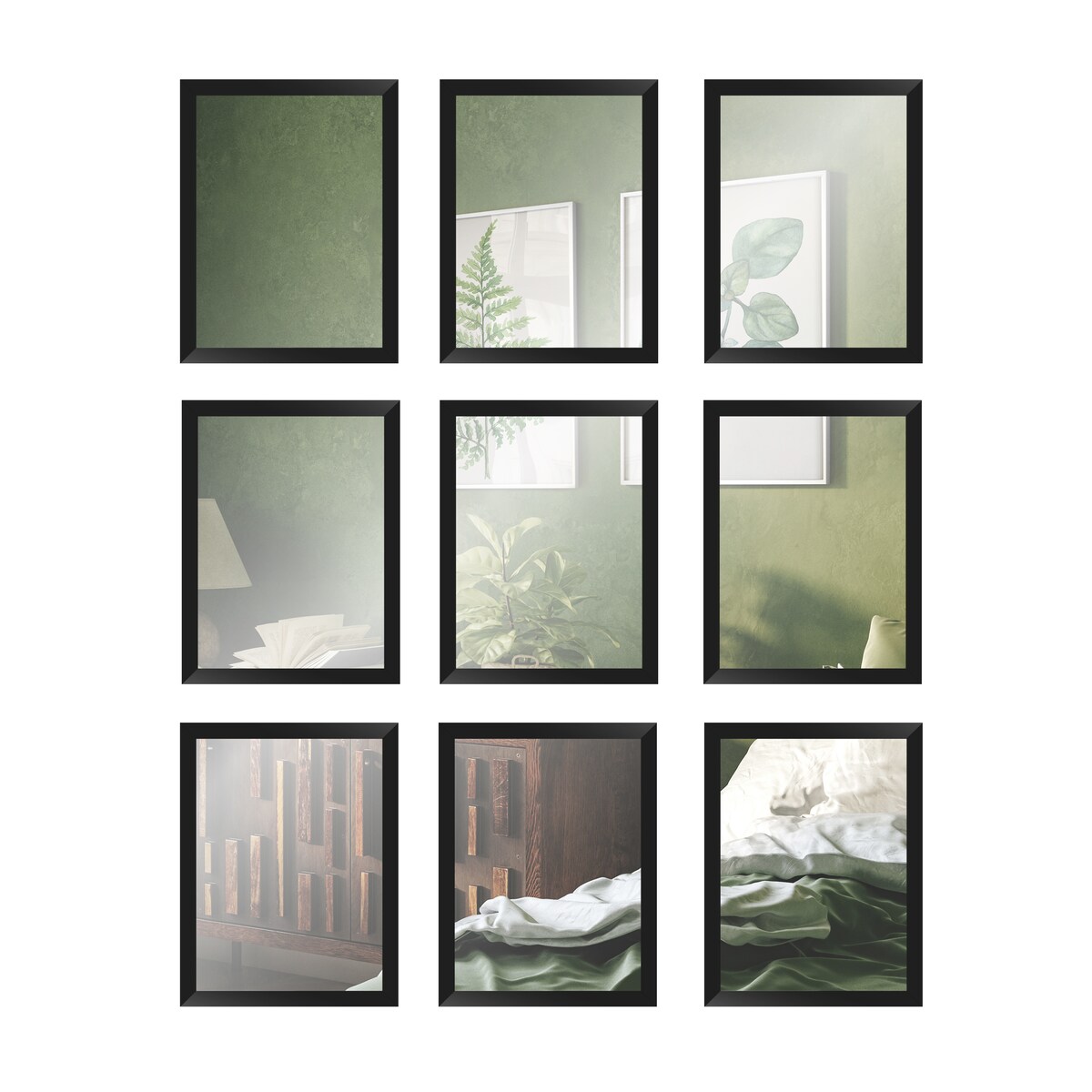 Zestaw 9 lusterek z ramą 20x26 cm do zwieszenia, lustrzana galeria ścienna