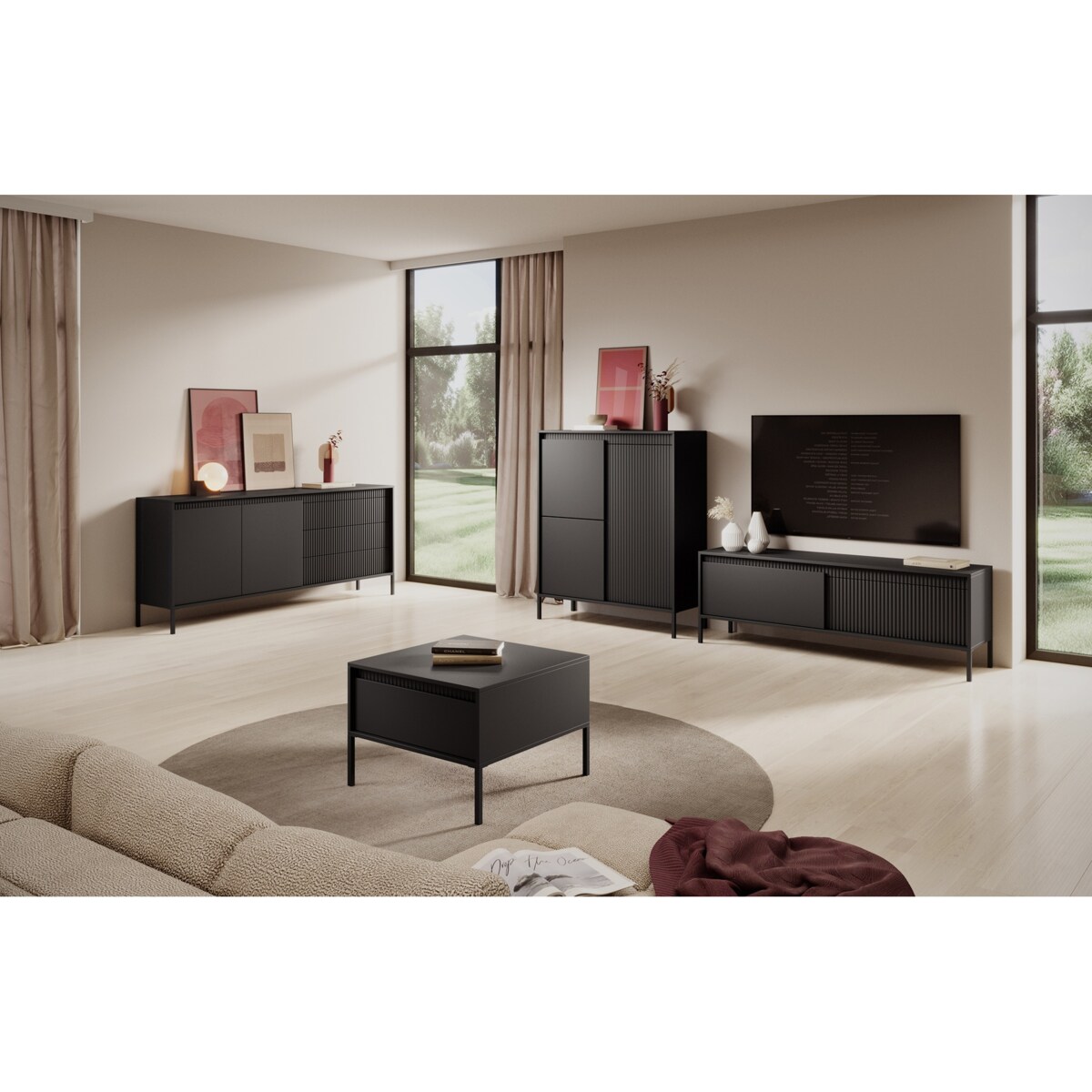 Komoda Wysoka 3D ENSO ryflowana, czarna