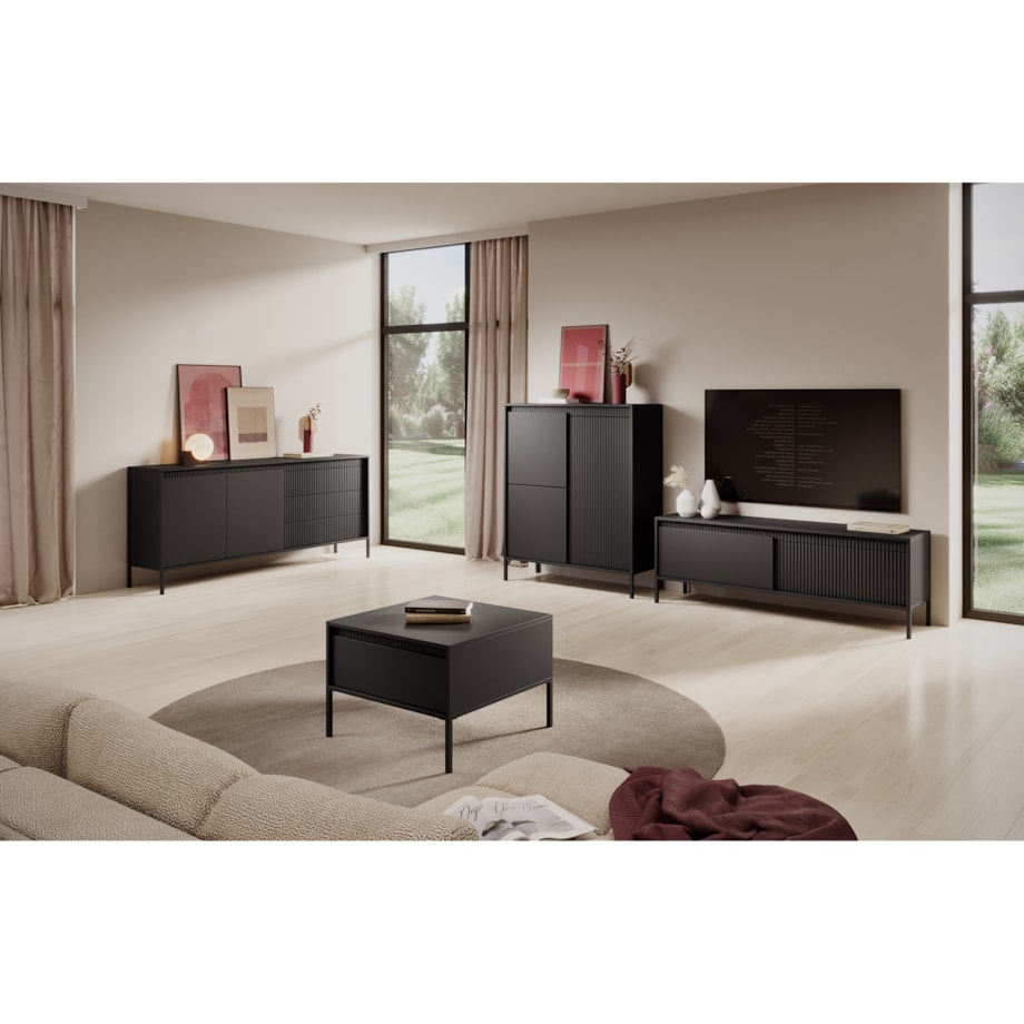 Komoda Wysoka 3D ENSO ryflowana, czarna