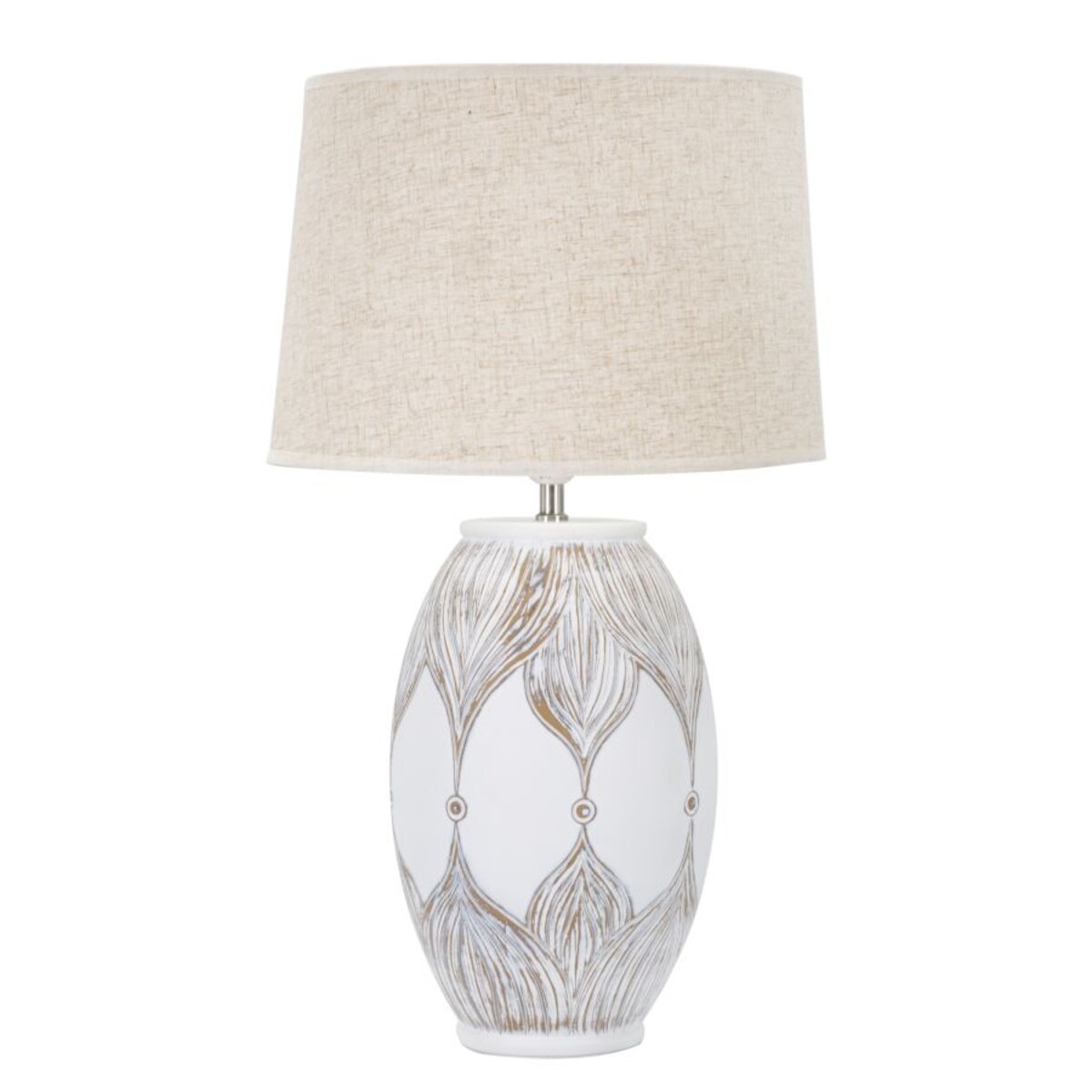 Lampa stołowa Oval Atene, kolor bielony i brązowy, żywica syntetyczna i żelazo, 38 x 38 x 67 cm, kształt owalny, 1 x E27, max. 40 W, Mauro Ferretti