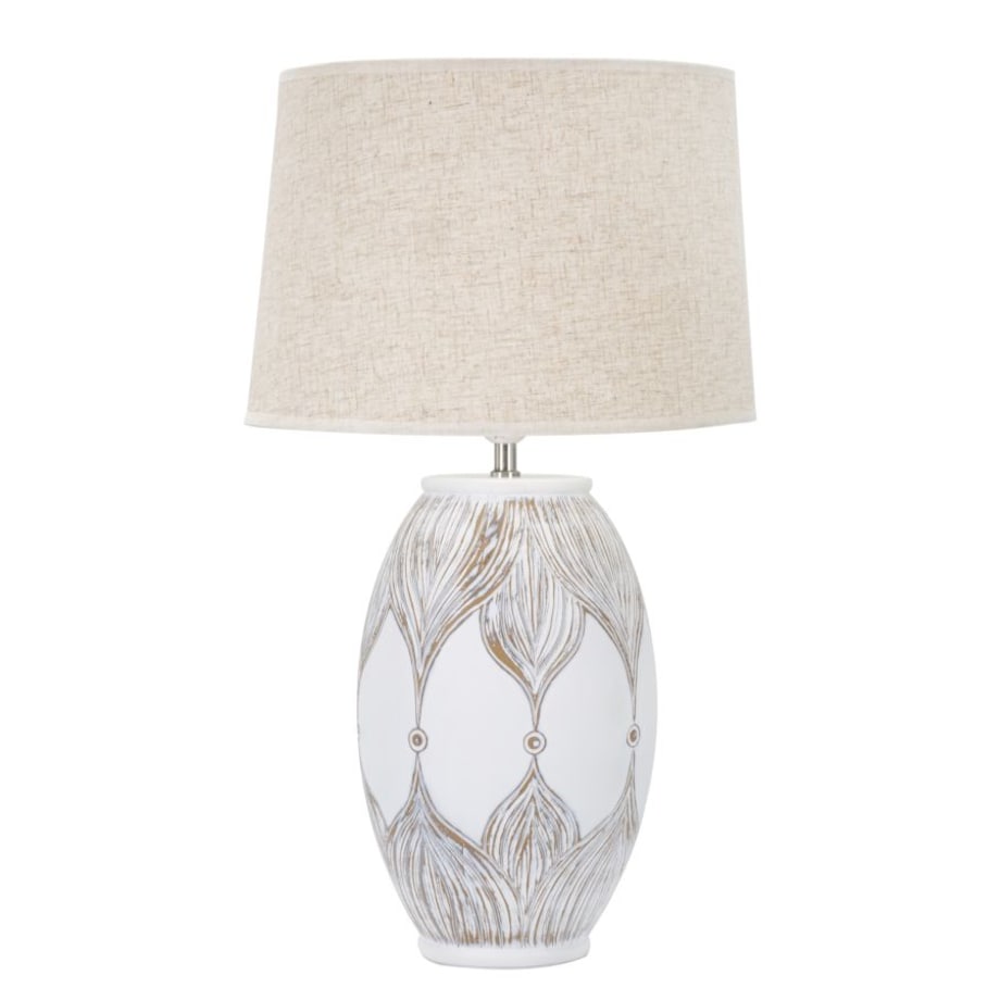 Lampa stołowa Oval Atene, kolor bielony i brązowy, żywica syntetyczna i żelazo, 38 x 38 x 67 cm, kształt owalny, 1 x E27, max. 40 W, Mauro Ferretti