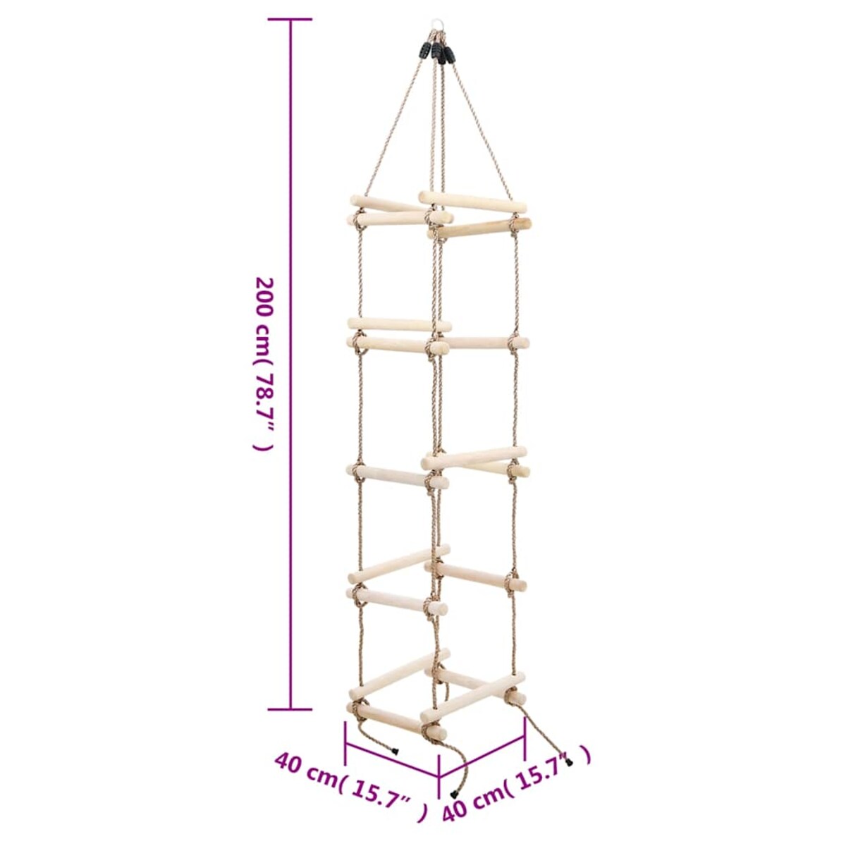 vidaXL Drabinka sznurowa dla dzieci, 200 cm, drewniana