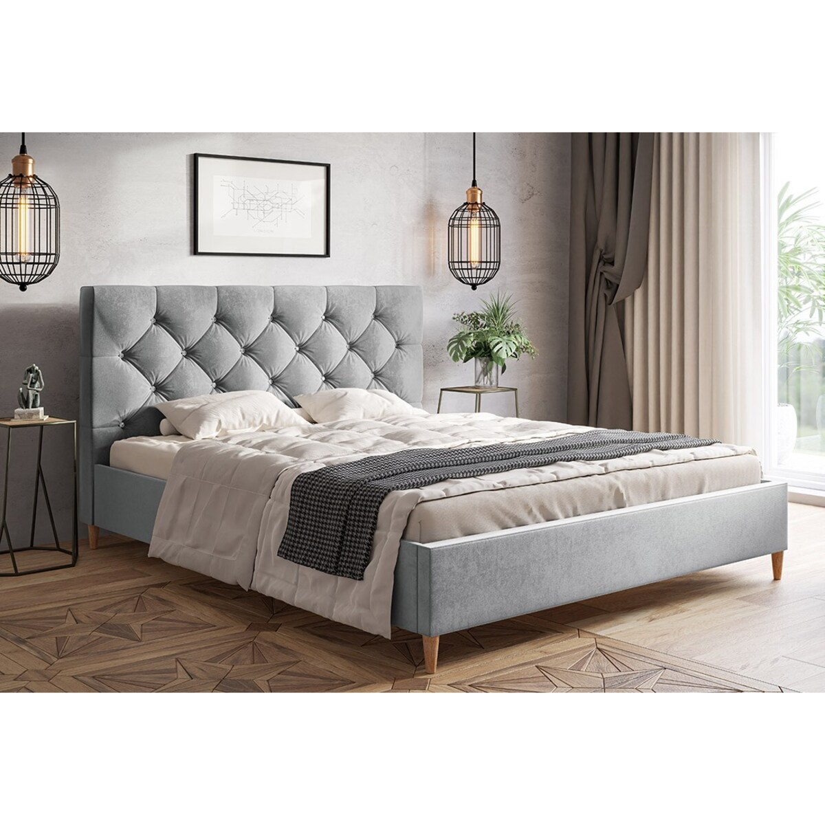 Łóżko jednoosobowe 120x200 LUXO 6 tapicerowane, na wysokich nogach- szare