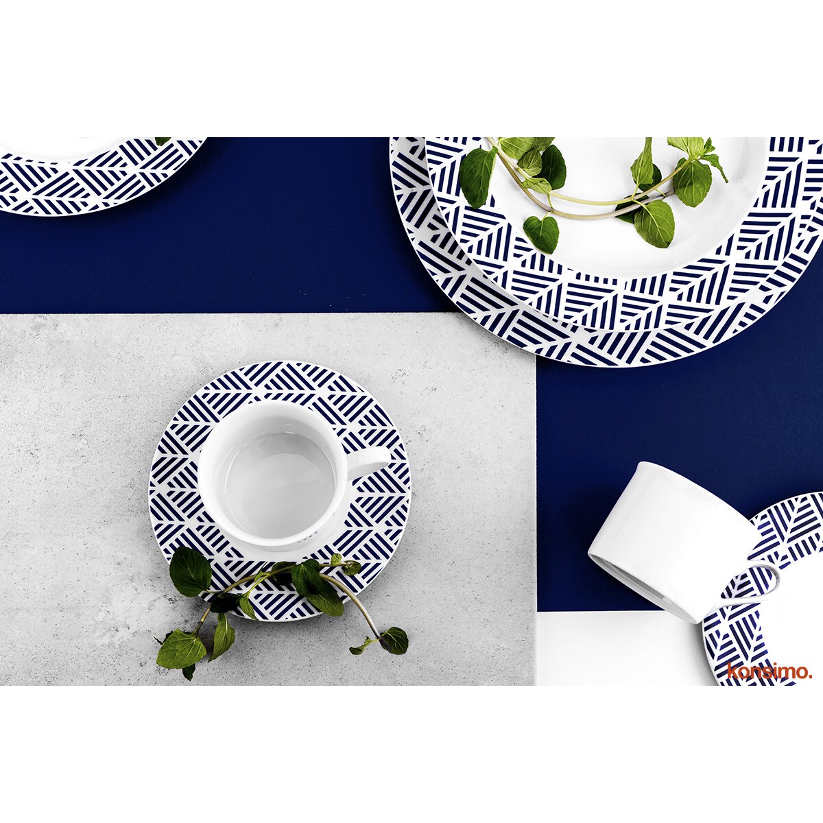 Konsimo LIVIDUS Talerz głęboki, biały/niebieski