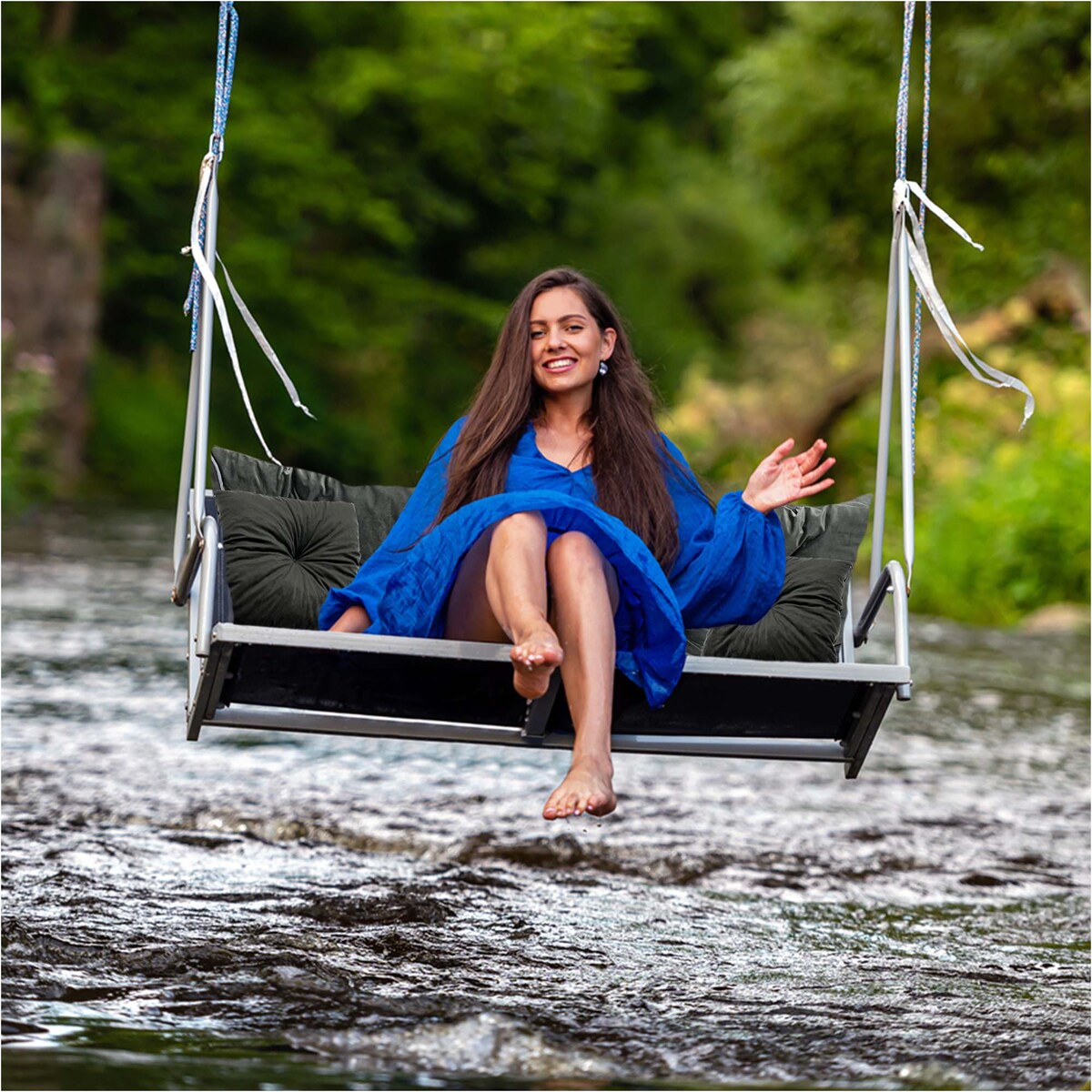 Poduszka Ogrodowa Zestaw 120X60X50 Welur Na Ławkę Huśtawkę Taras Dekoracyjny Szara