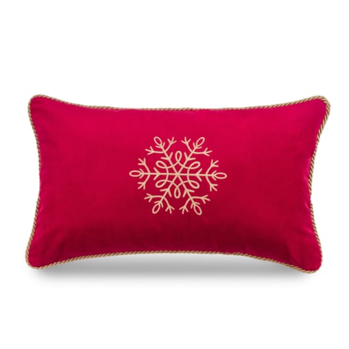 Welurowa czerwona poduszka Snowflake 50 x 30 cm