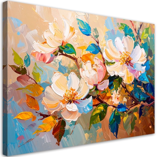 Feeby Obraz nowoczesny do salonu sypialni, Kolorowe Kwiaty Liście Natura 120x80