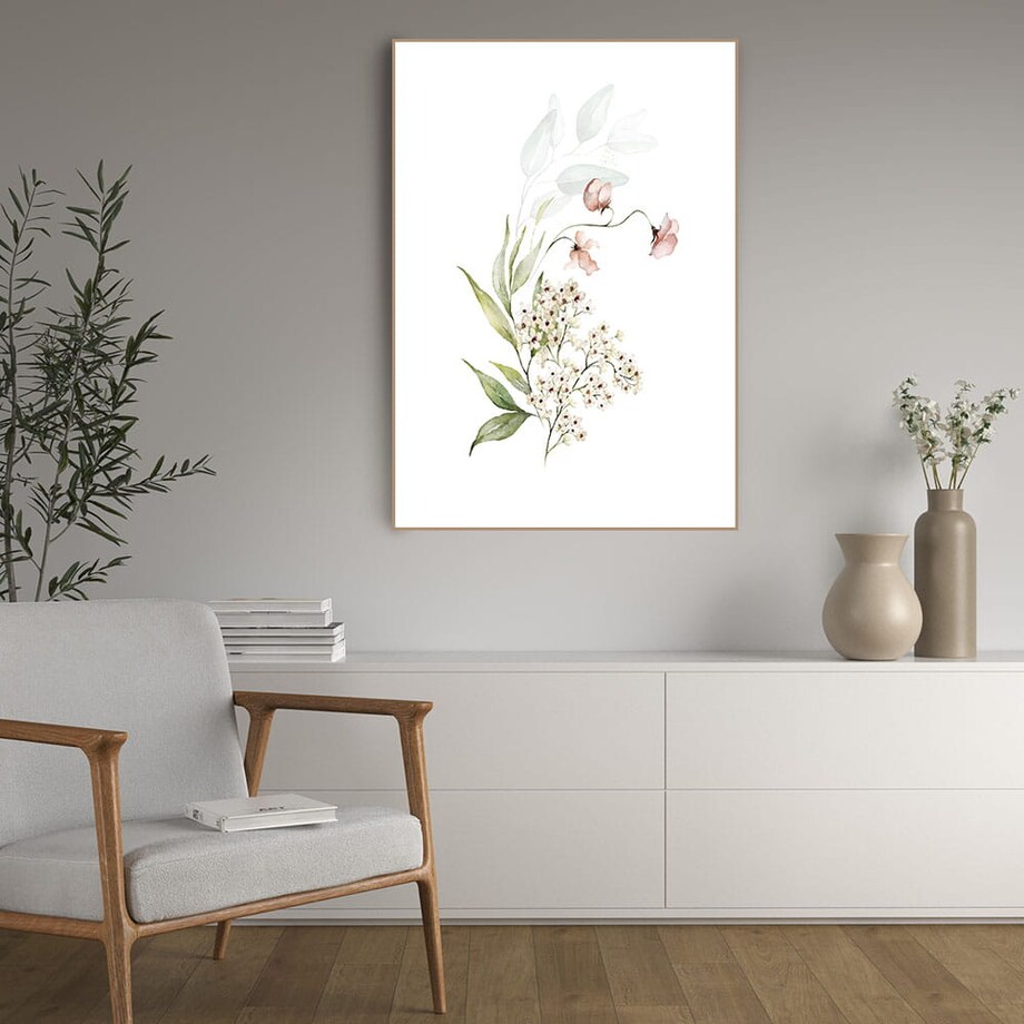 plakat białe kwiatki gałązka 70x100 cm