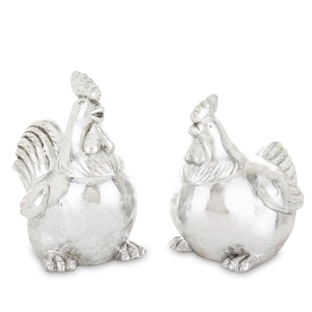 Dekoracja - srebrna para kura i kogut 19,5x12x20 cm COPPIA - II