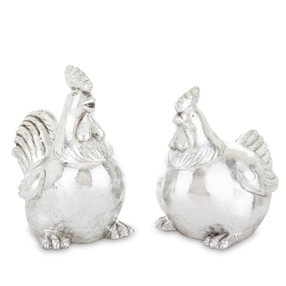 Dekoracja - srebrna para kura i kogut 19,5x12x20 cm COPPIA - II