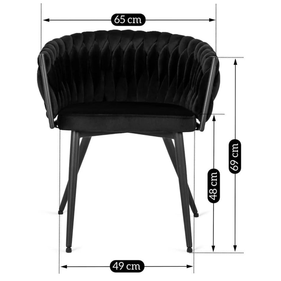 Krzesło Tapicerowane Welurowe Plecione Nowoczesne Do Jadalni EMPOLI Czarne