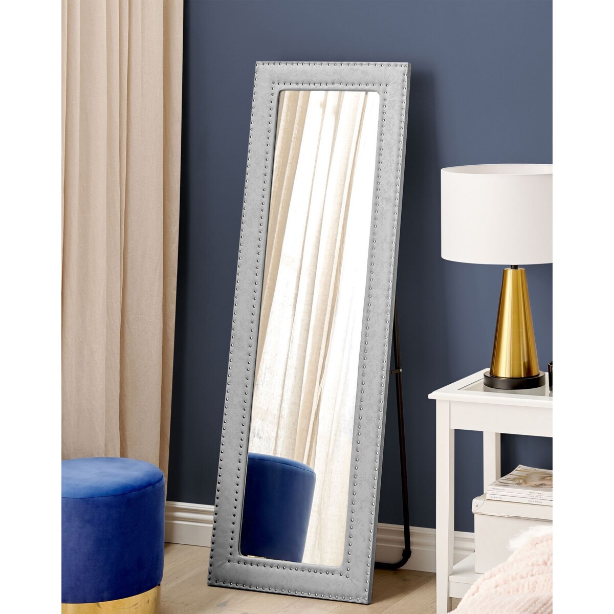 Lustro stojące ekoskóra 50 x 150 cm szare LOCRONAN