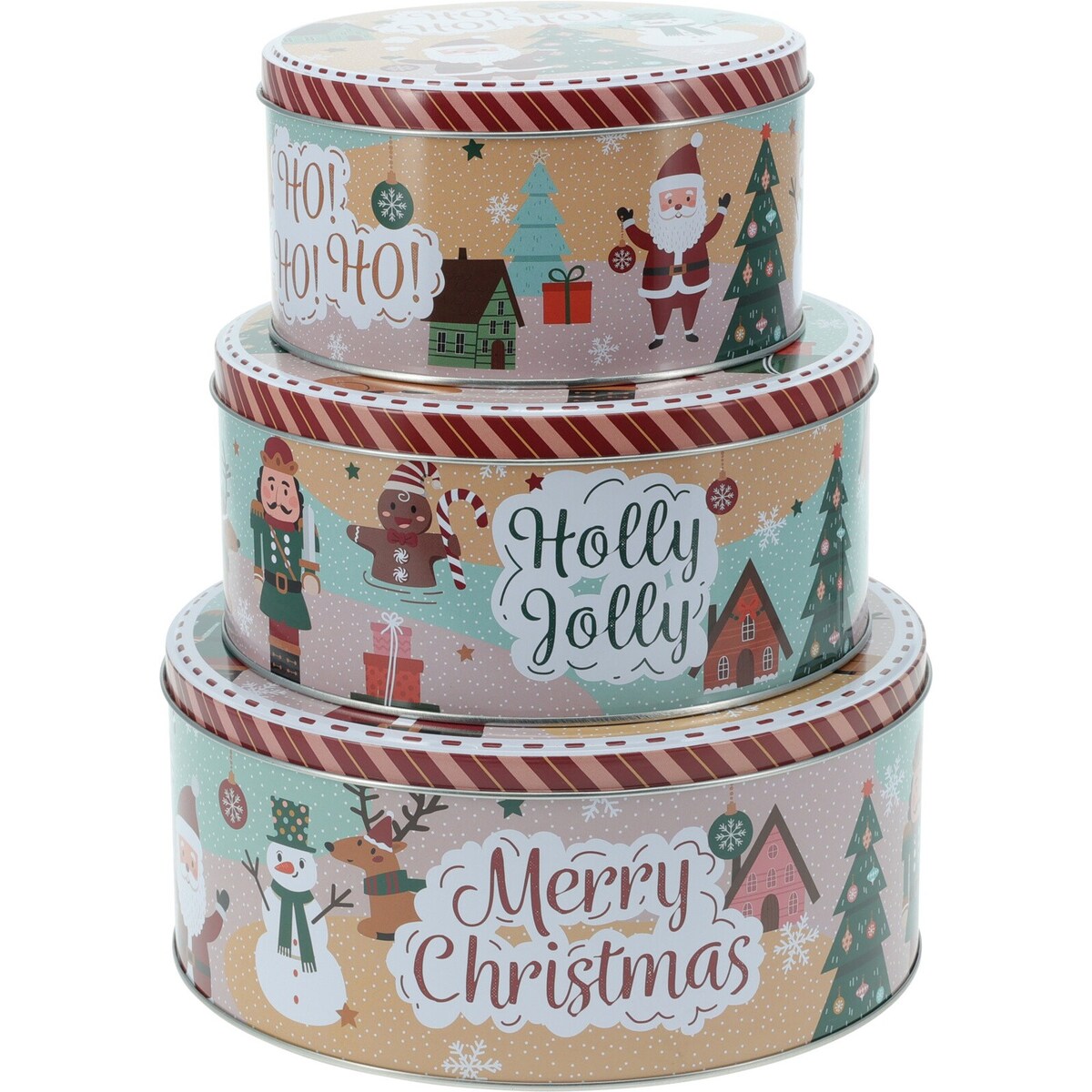 Puszki metalowe na ciasteczka, kpl. 3 szt. Holly Jolly