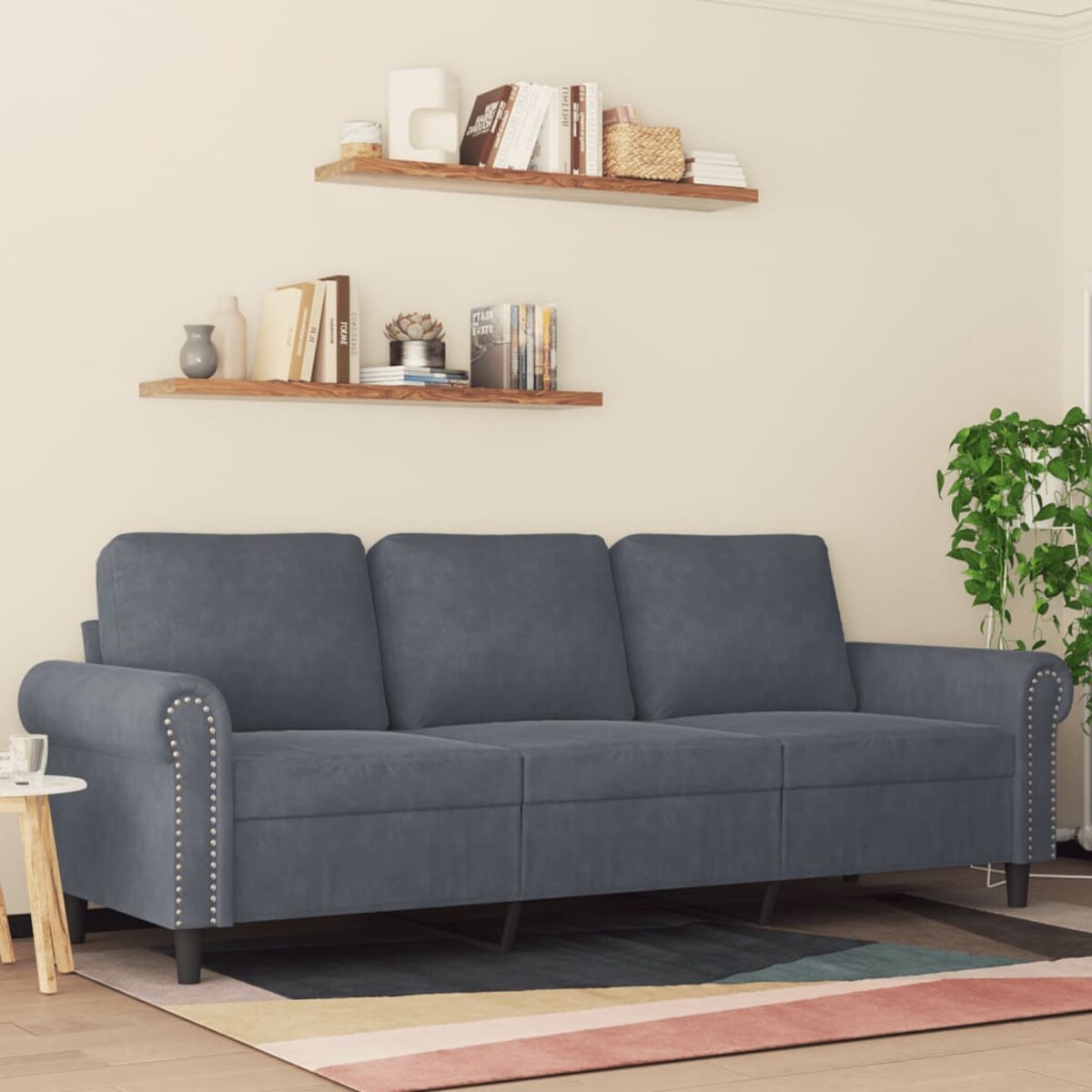 vidaXL Sofa 3-osobowa, ciemnoszara, 180 cm, obita aksamitem