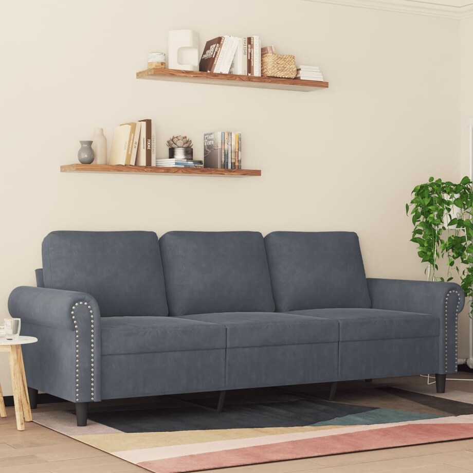 vidaXL Sofa 3-osobowa, ciemnoszara, 180 cm, obita aksamitem