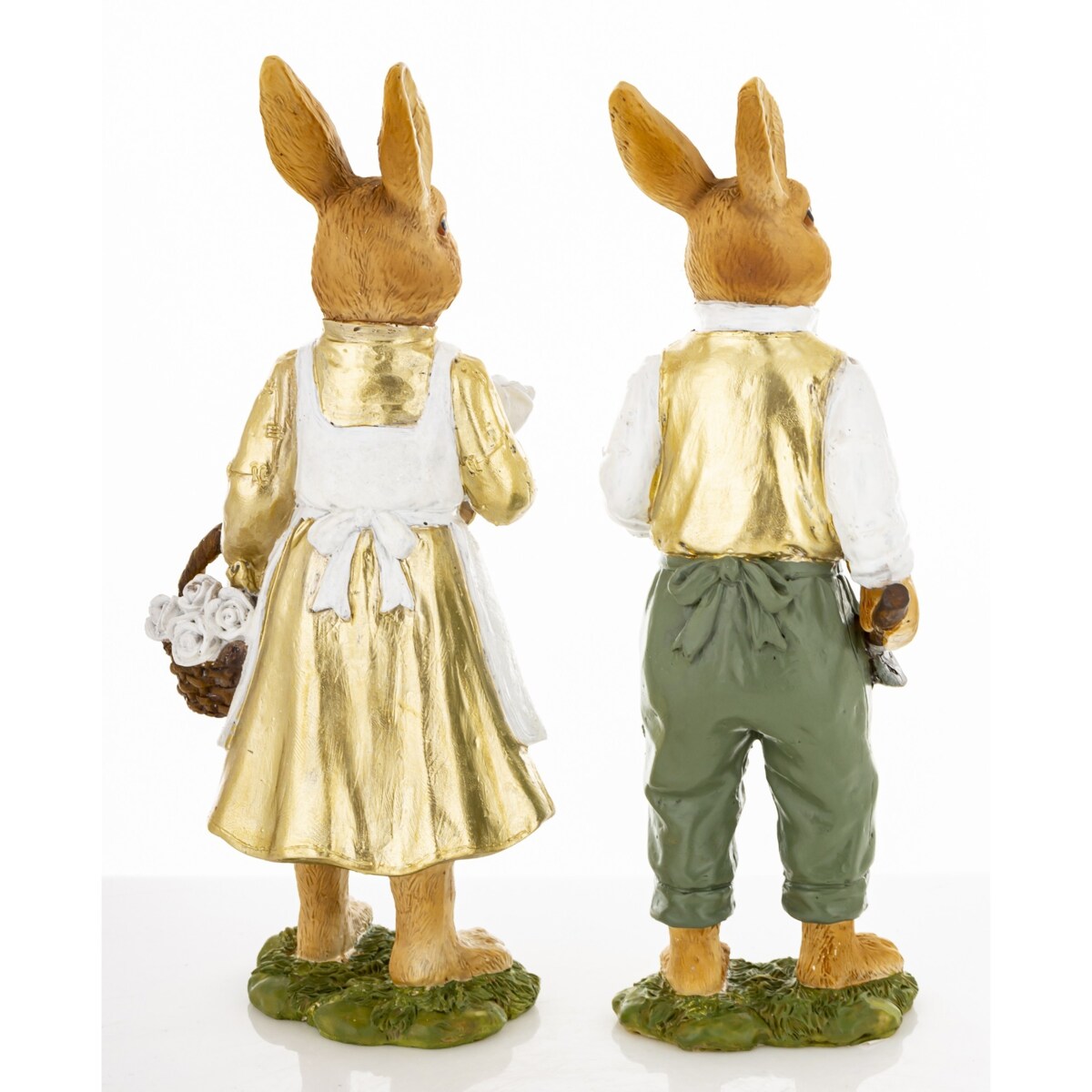 Dekoracja - para królików 21,5x7,5x6 i 22x10x7 cm FRODO-3 z koszem białych róż