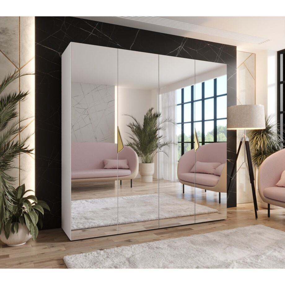 Szafa uchylna z lustrem Sandi 3 200 wys 202 cm Biały + u Złoty