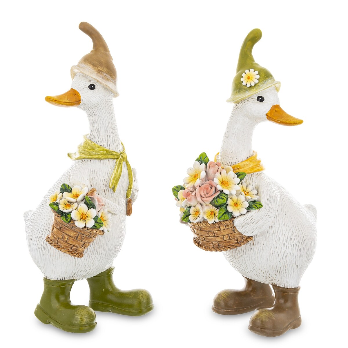 Dekoracja - para gęsi 24,5x10x10 cm OCHE-2 z bukietem kwiatów